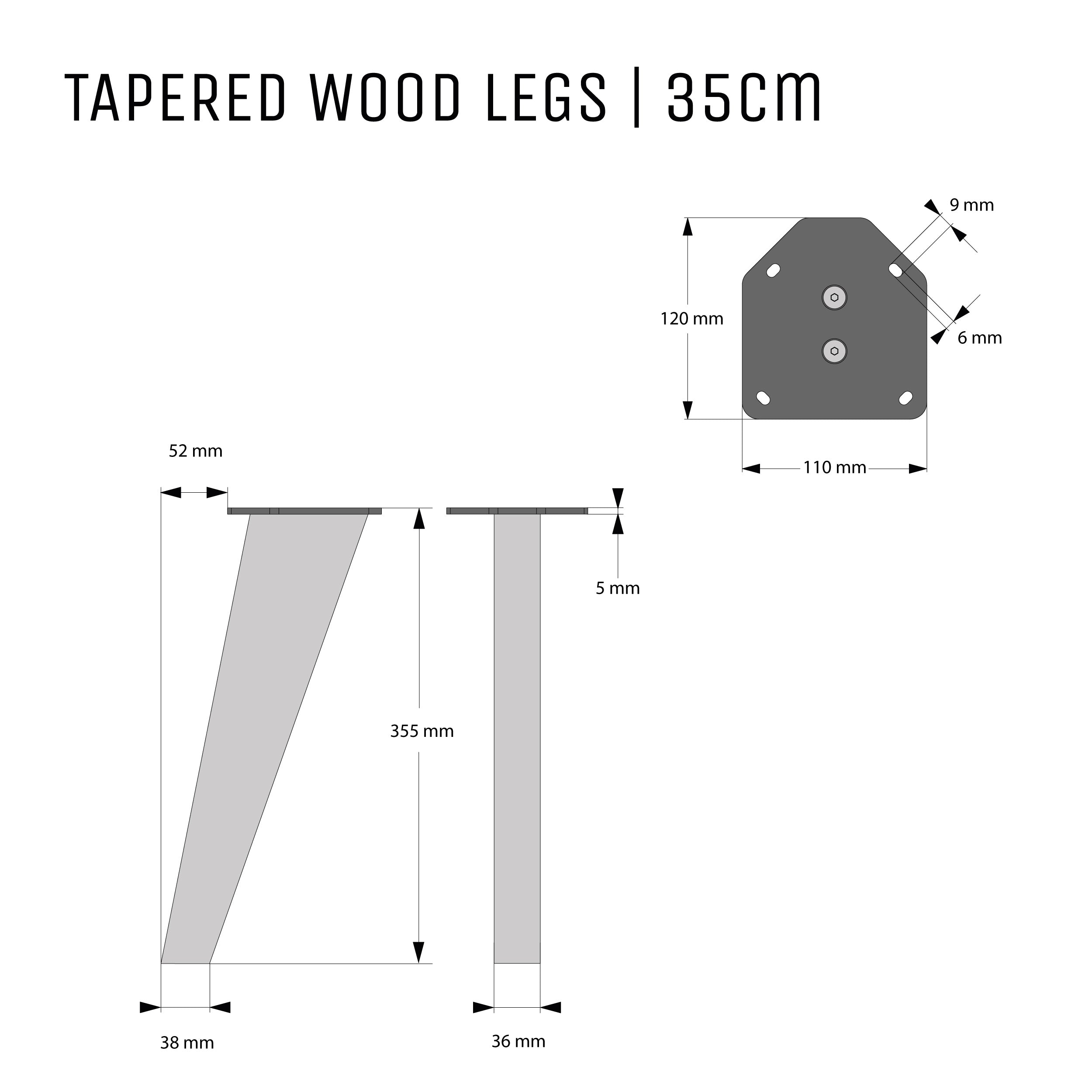 35cm Tapered Oak Table Legs