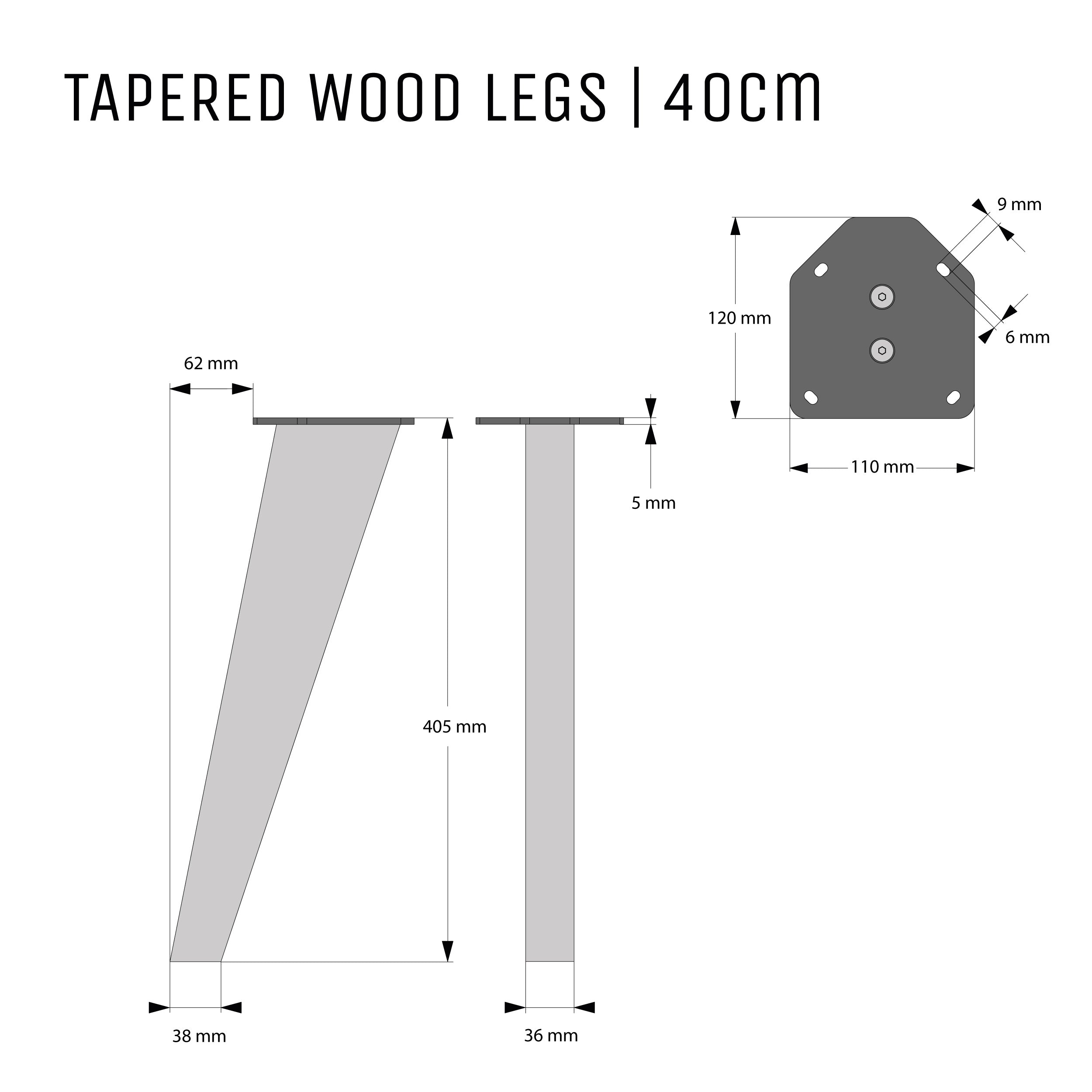 40cm Tapered Oak Table Legs