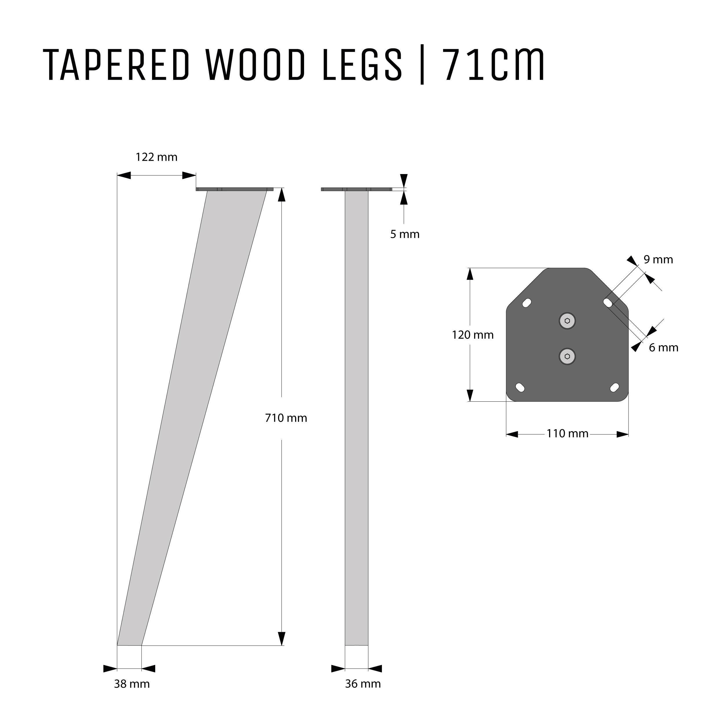 71cm Tapered Oak Table Legs