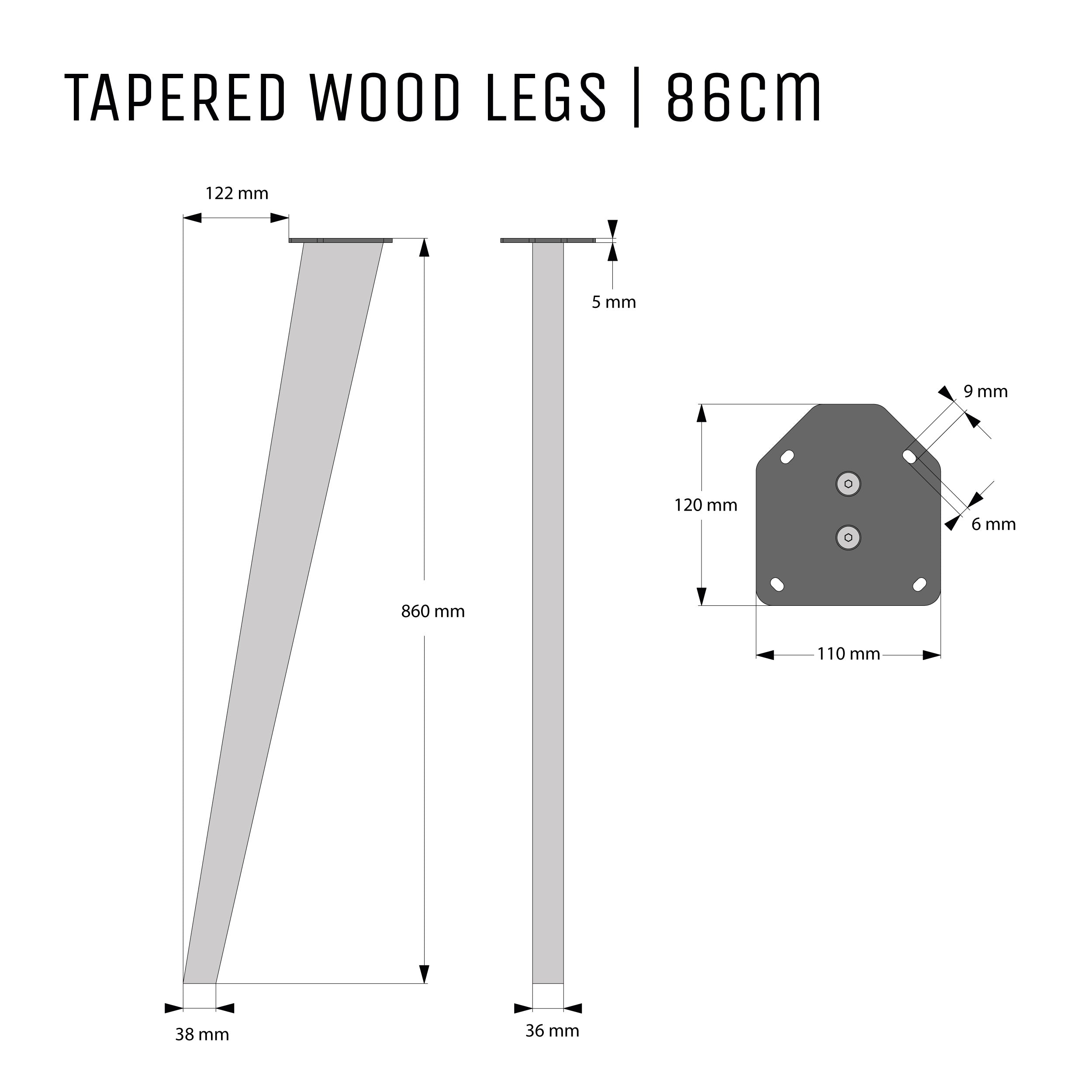 86cm Tapered Oak legs - (2 Pack)